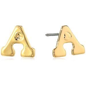 1928 Jewelry 14K Gold Dipped "A" Initial Button Stud Earrings #86